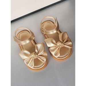 Gold Bow Kids Sandals - Girls Metallic Bow Strap Sandals